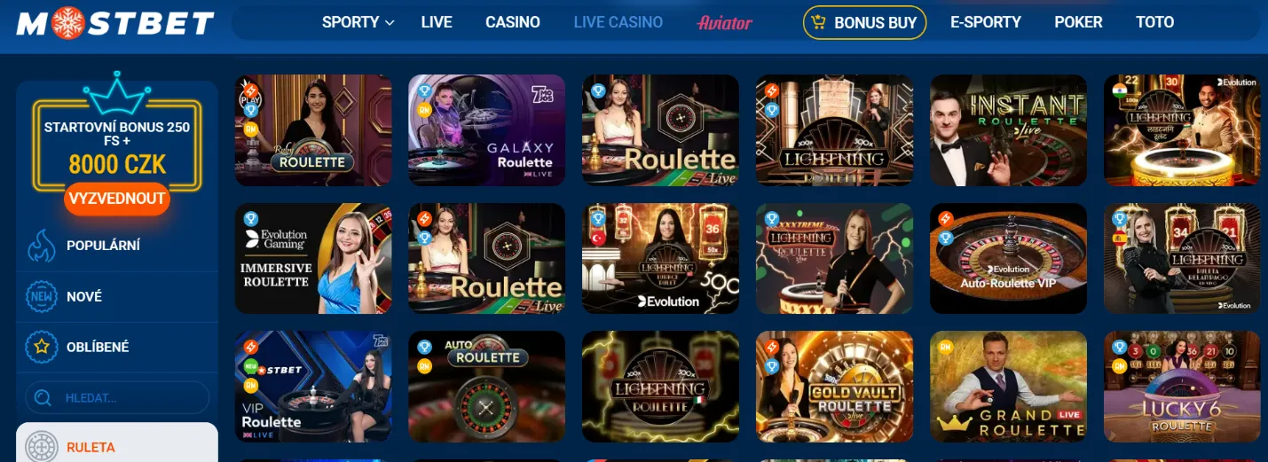 Mostbet ruleta s živým krupiérem